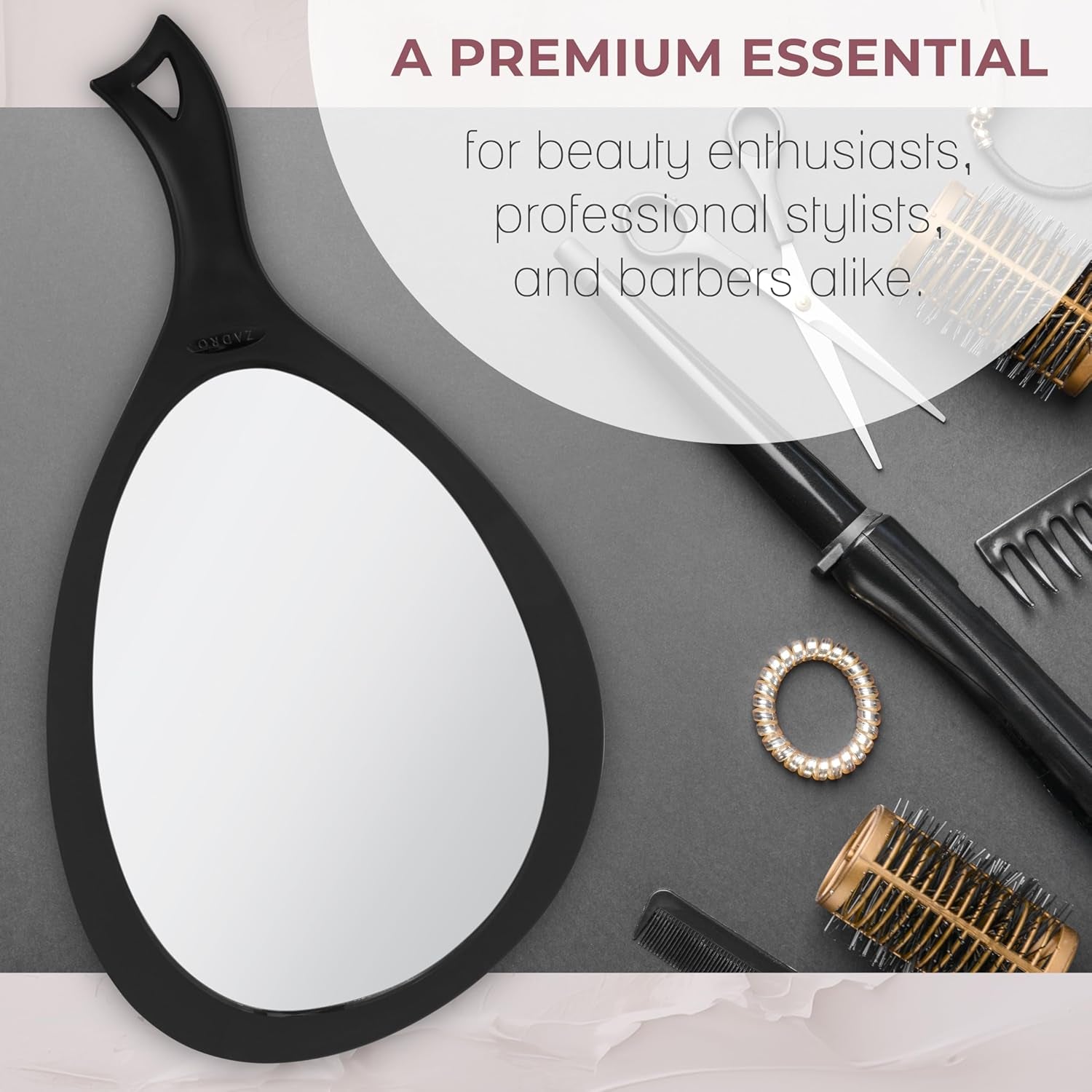 Salon Professional Extra Large Hand Mirror with Handle, 10" W X 19" L, Multi-Purpose Oval Handheld Mirror with New Distortion-Free Reflection (1, Black, Large (Pack of 1))