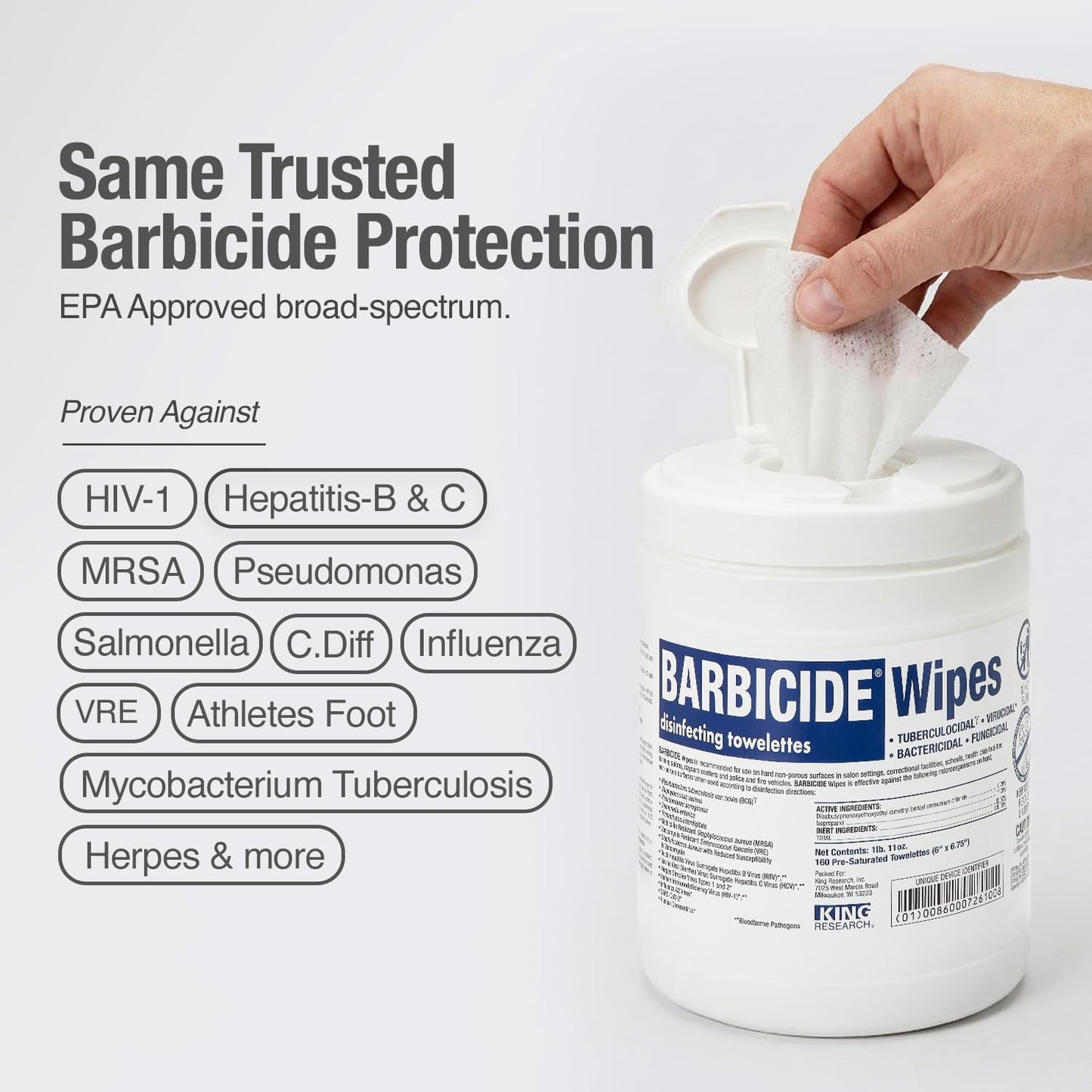 Professional Disinfecting Wipes (160 Count) – 2-Minute Hospital-Grade Kill Time – Epa-Registered Surface Wipes for Salons, Barbershops & Spas – Bactericidal, Virucidal & Tuberculocidal