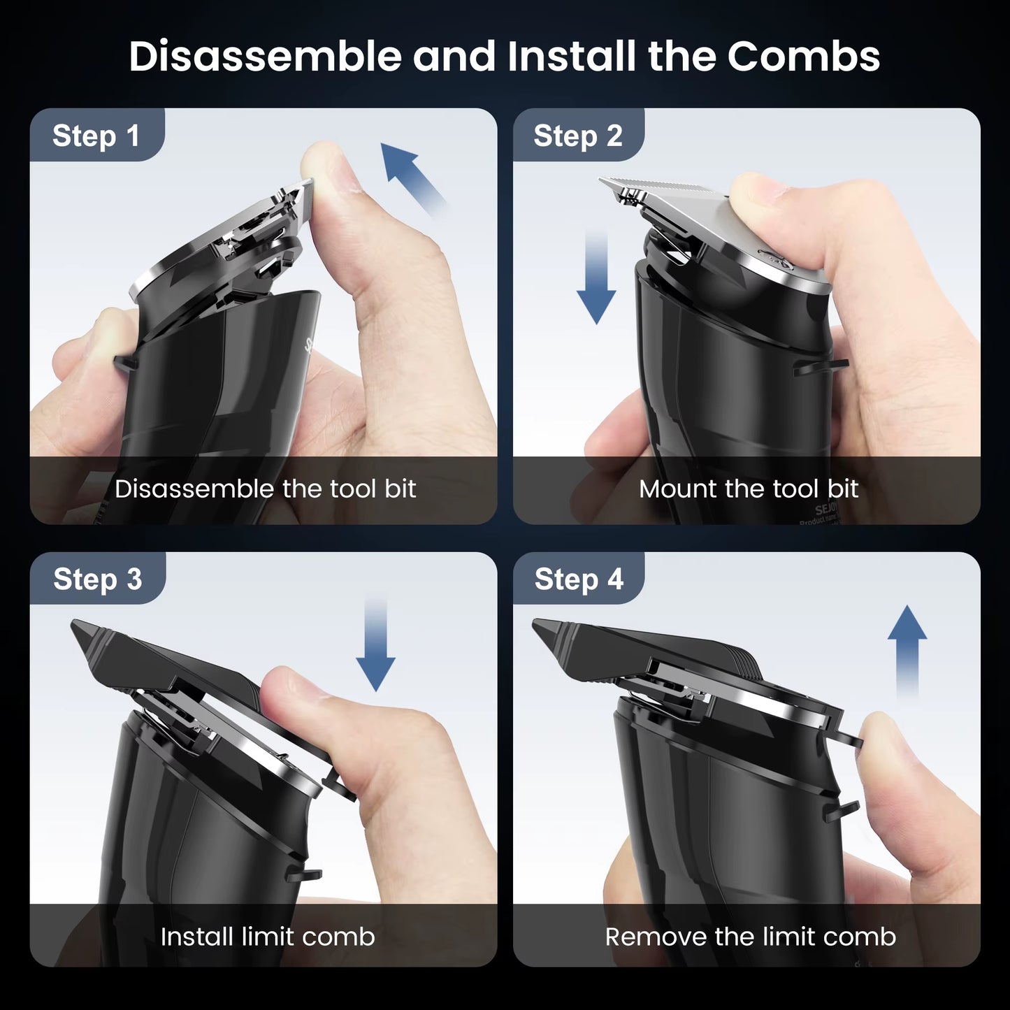 Men'S Electric Hair Clipper USB Rechargeable Carving Clipper Cordless Hair Trimmer Hair Cutting Machine 4 Pcs Limit Combs