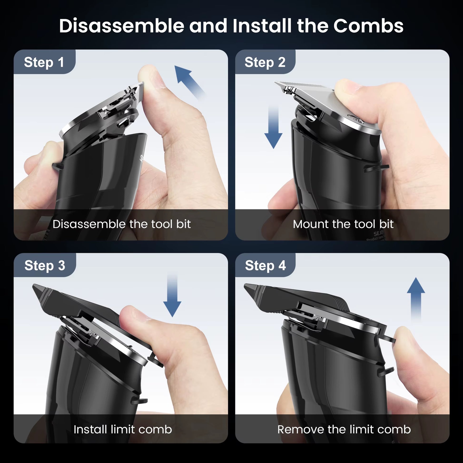 Men'S Electric Hair Clipper USB Rechargeable Carving Clipper Cordless Hair Trimmer Hair Cutting Machine 4 Pcs Limit Combs