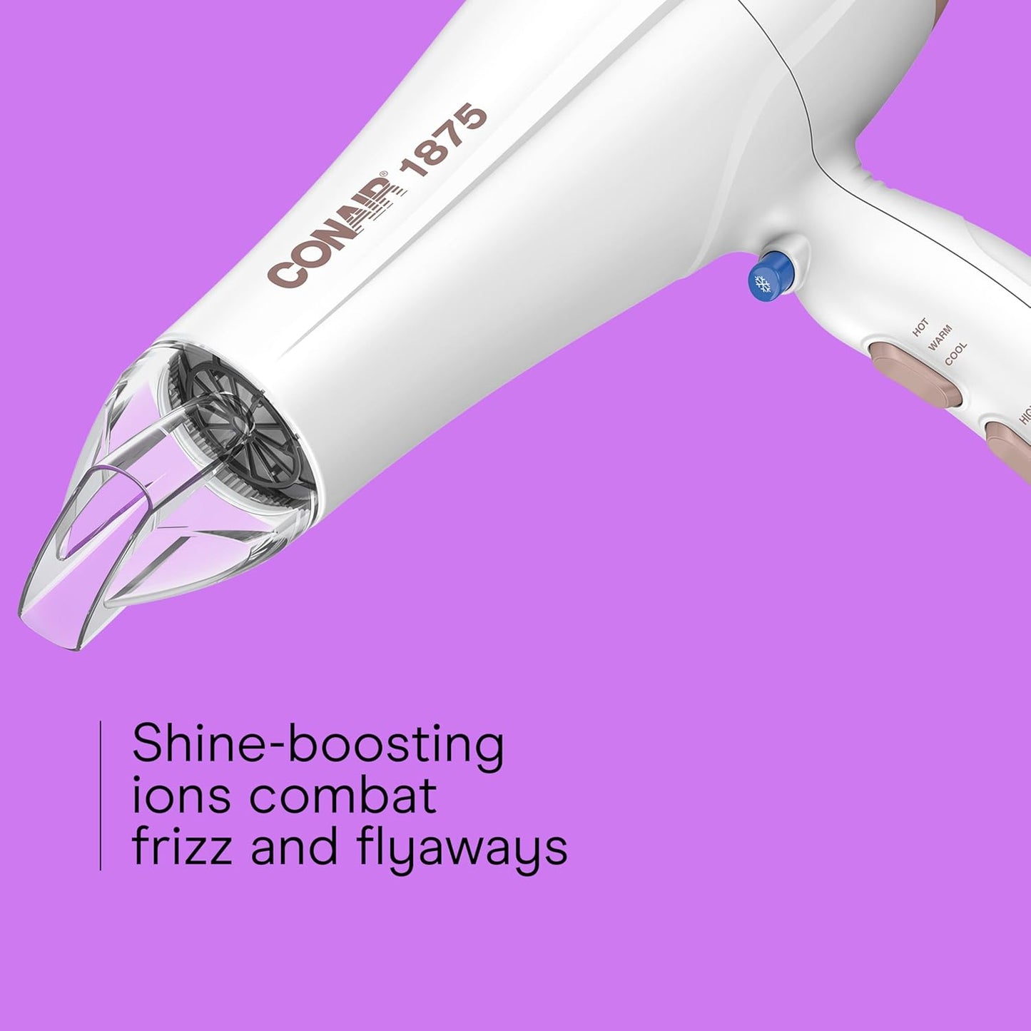 Double Ceramic Hair Dryer, 1875W Blow Dryer with Diffuser and Concentrator, Ionic Conditioning, 3 Heat & 2 Speed Settings, Amazon Exclusive, White