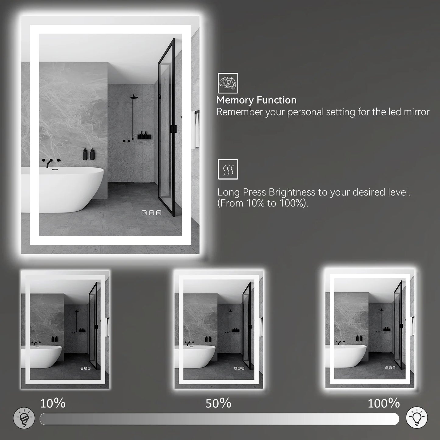 24” X 32” LED Bathroom Mirror with Lights, Wall Mounted Vanity Mirror with Front & Backlit, Anti-Fog, Dimmable Touch Control, Horizontal & Vertical Installation