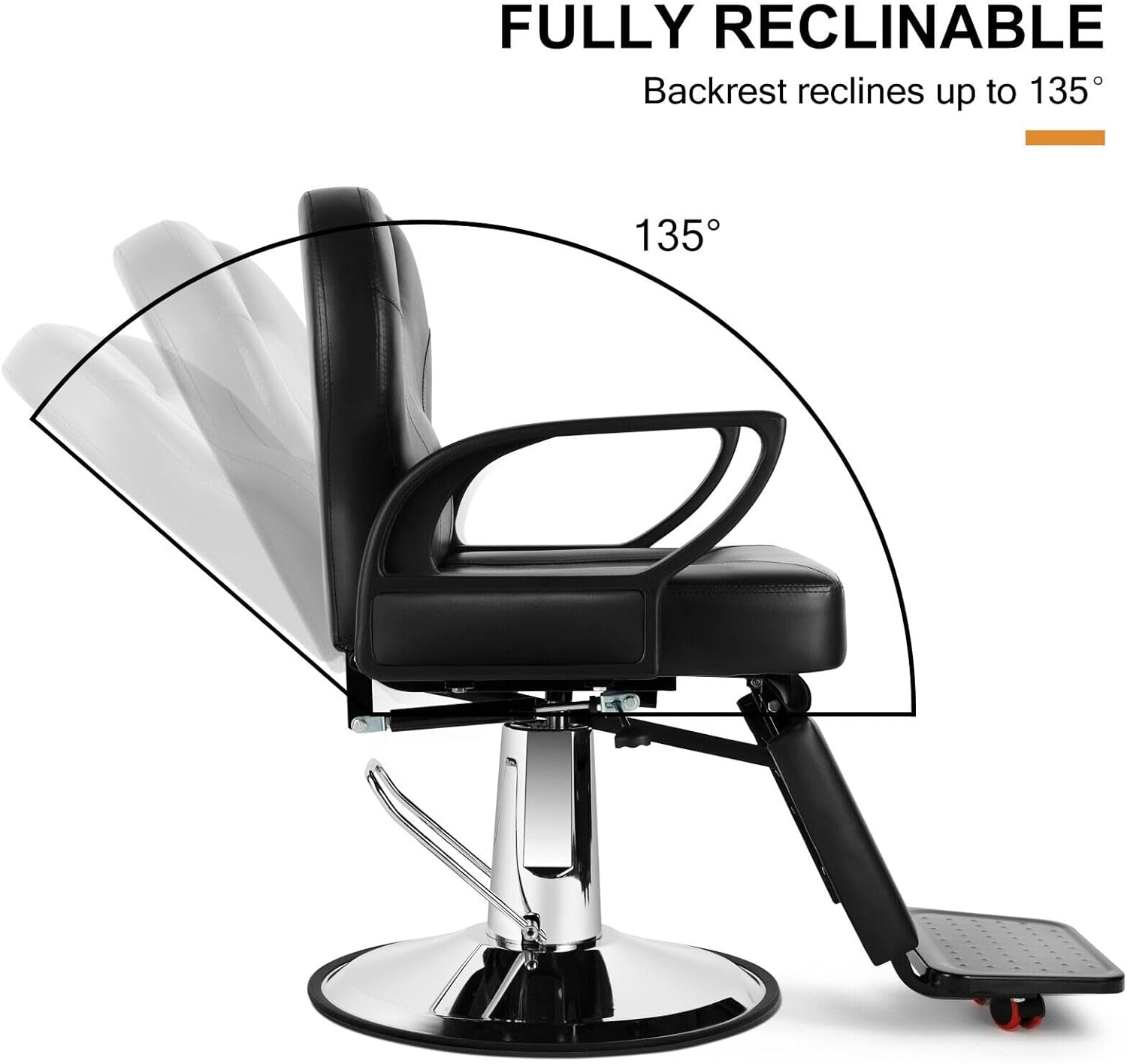 Barber Chair for Salon, Reclining Barber Chair Heavy Duty Adjustable Height & Headrest, Barber Shop Chairs Wide Seat Comfort and Sturdy, Beauty Salon Chair for Hair Stylist for Home Black