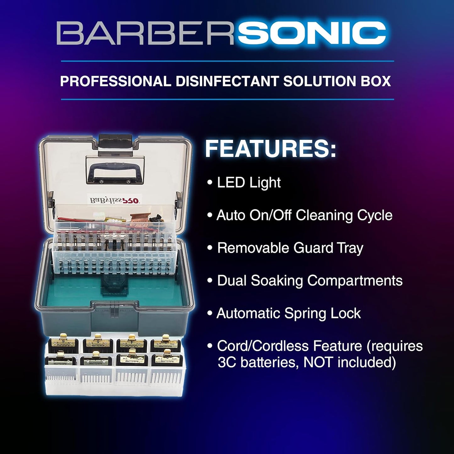 Barbersonic Disinfectant Storage Box for Clipper & Trimmer Blades, Guards and Barber Accessories