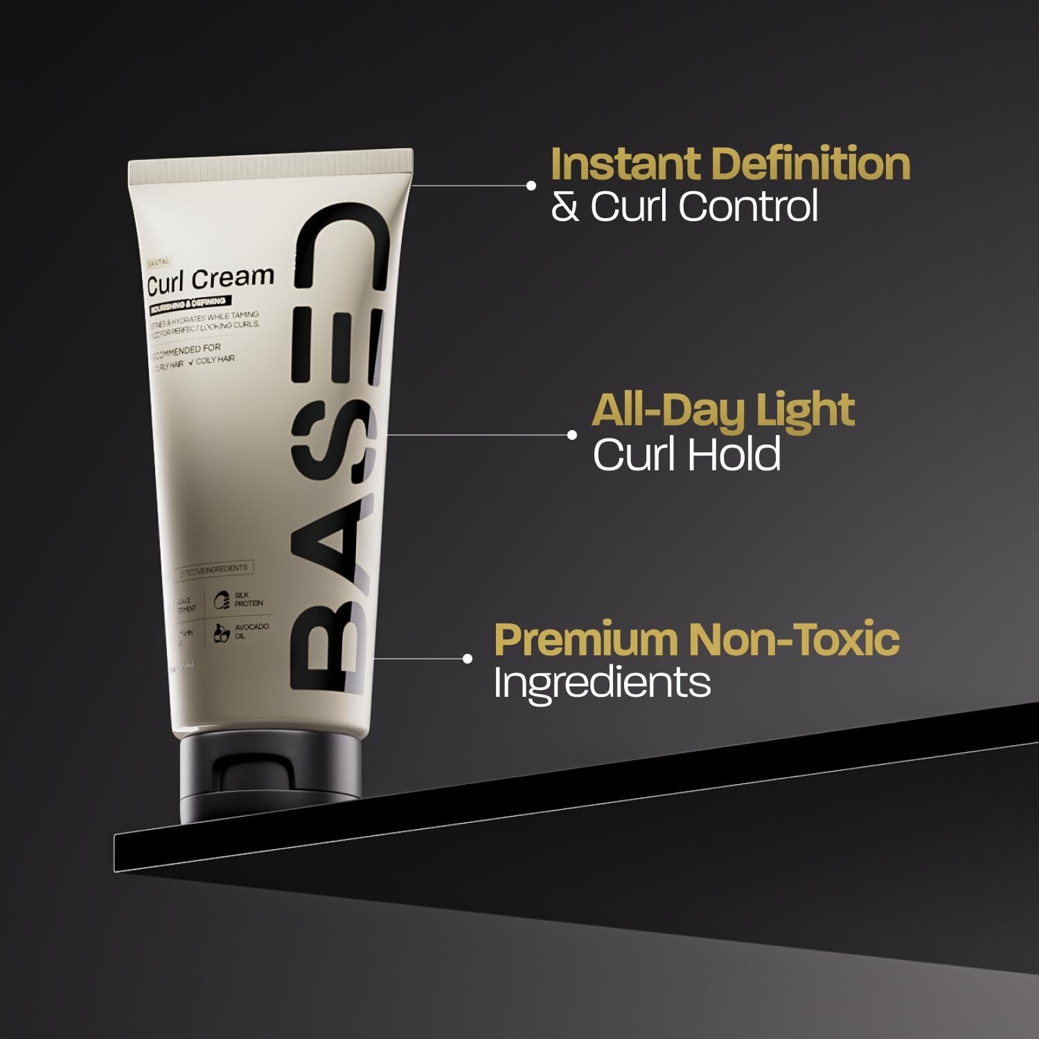BASED Curl Cream, Defines Curls, Controls Frizz, Medium Hold, Hydrates & Nourishes with Agave, Silk Protein & Castor Oil, No Harmful Chemicals or Artificial Fragrance (8.5 Oz Pack of 1)