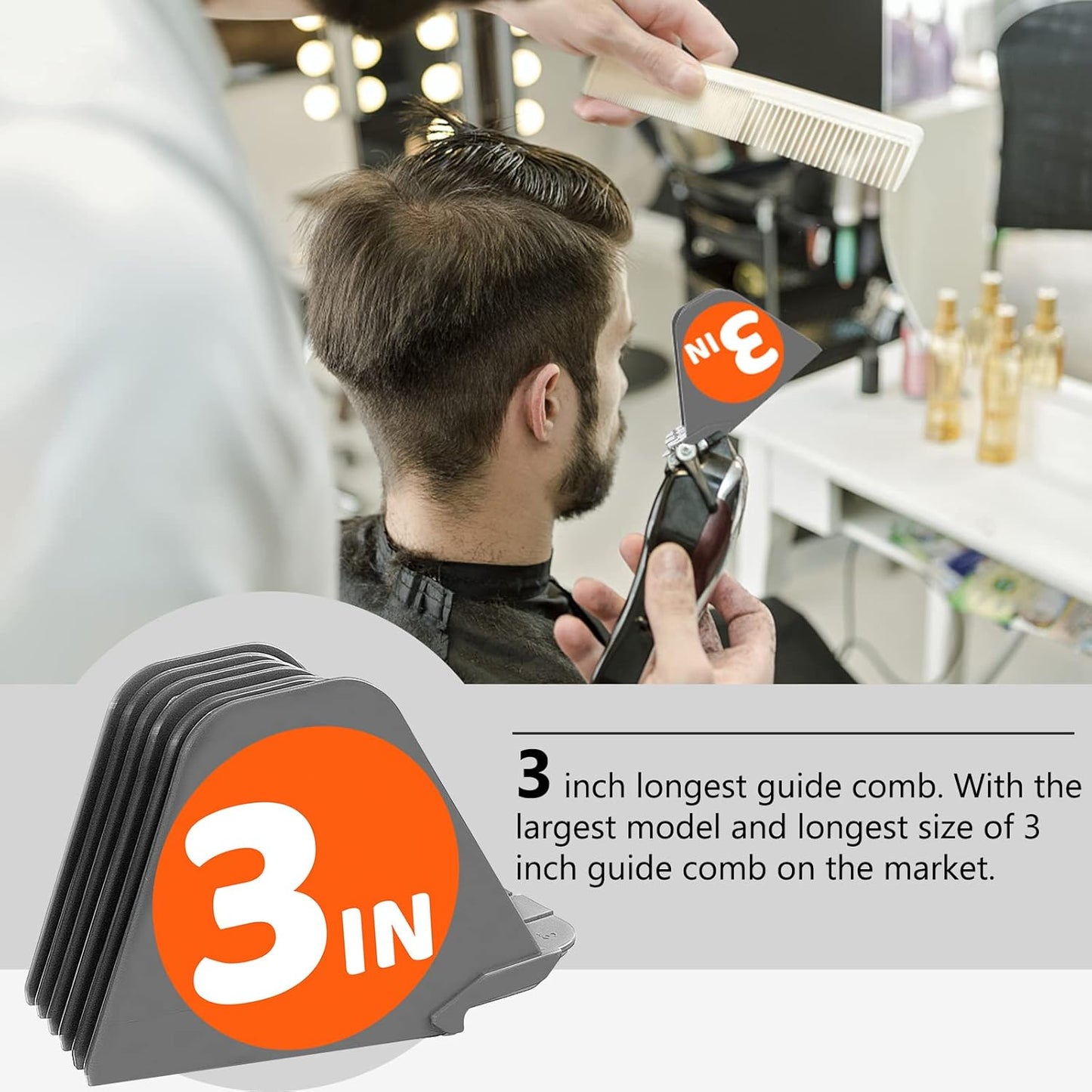 Mega Hair Clipper Guards, 8Pcs Gray, Fits Most Wahl Full Size Hair Clippers (3 Inch 8Pcs)