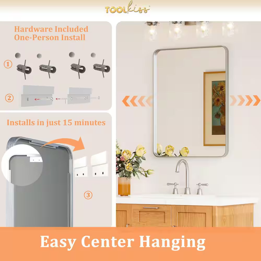48 In. W X 32 In. H Rectangular Aluminum Framed Wall Bathroom Vanity Mirror in Silver