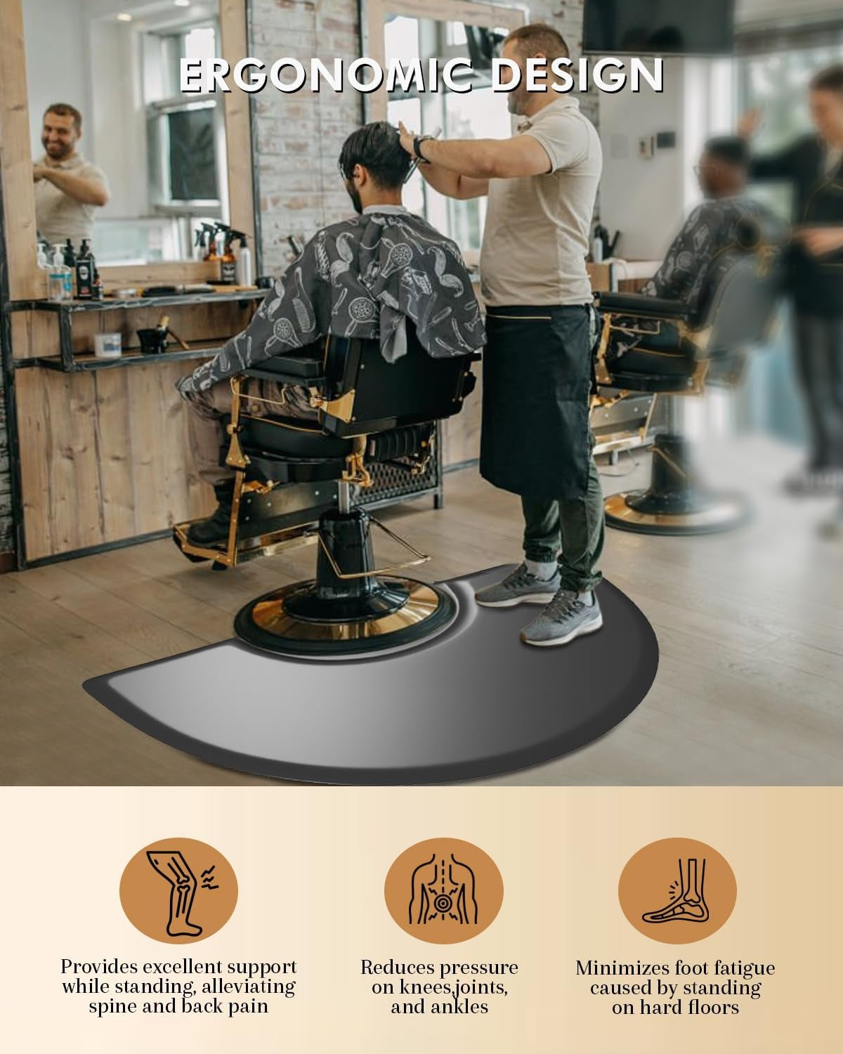 3 Ft. X 5 Ft. Barber Chair Mat Salon & Barber Shop Chair Anti-Fatigue Mats Comfort Salon Chair Mat,Semi Circle - 1/2 In. Thick,Black