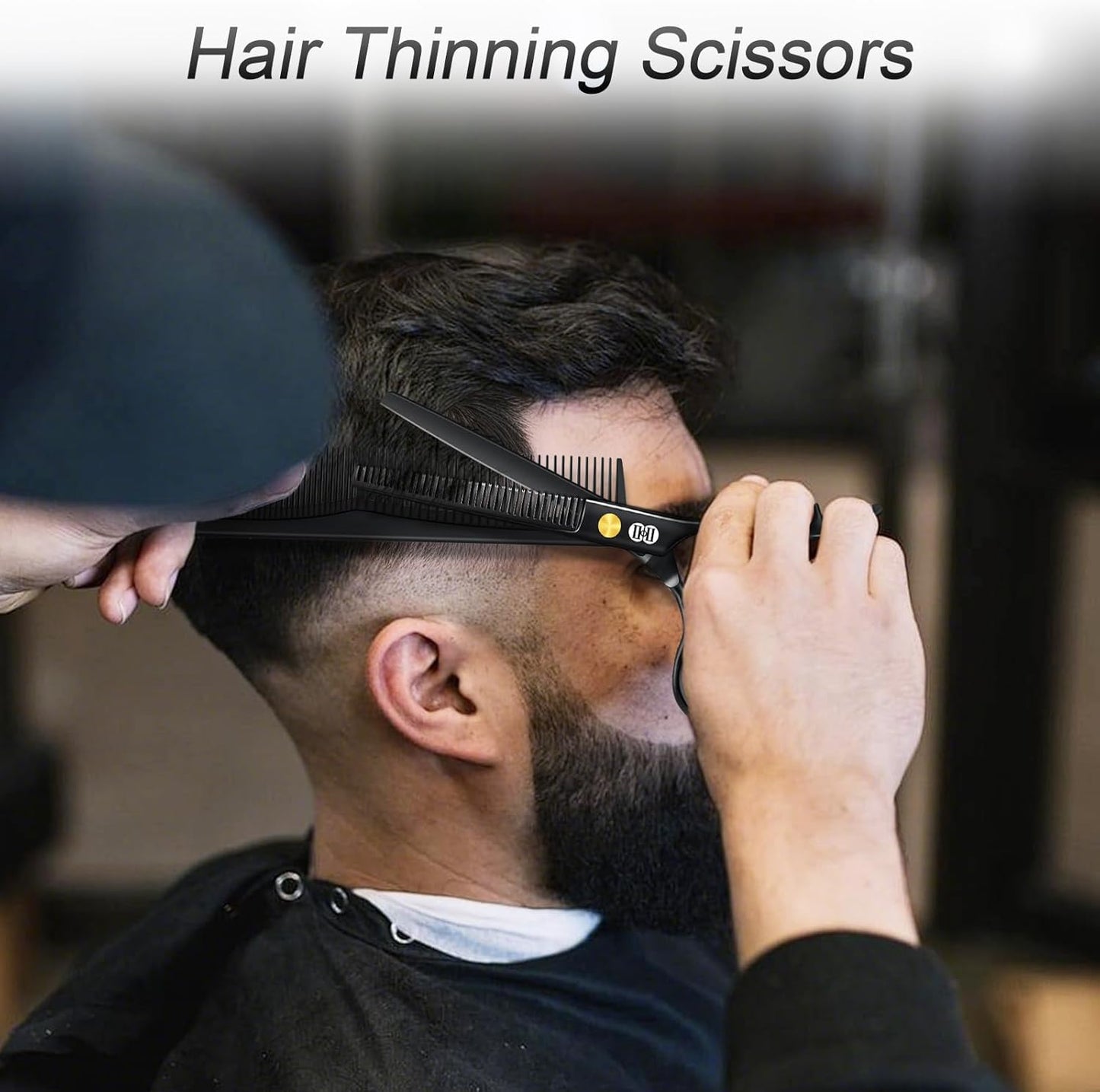 Hair Cutting Scissors Shears Kit, Professional Barber Haircut Scissors Set (6.7 Inch Hair Beard Hairdressing Trimming Haircutting Thinning Shears) for Men Women Hairdresser Home Salon (Black)
