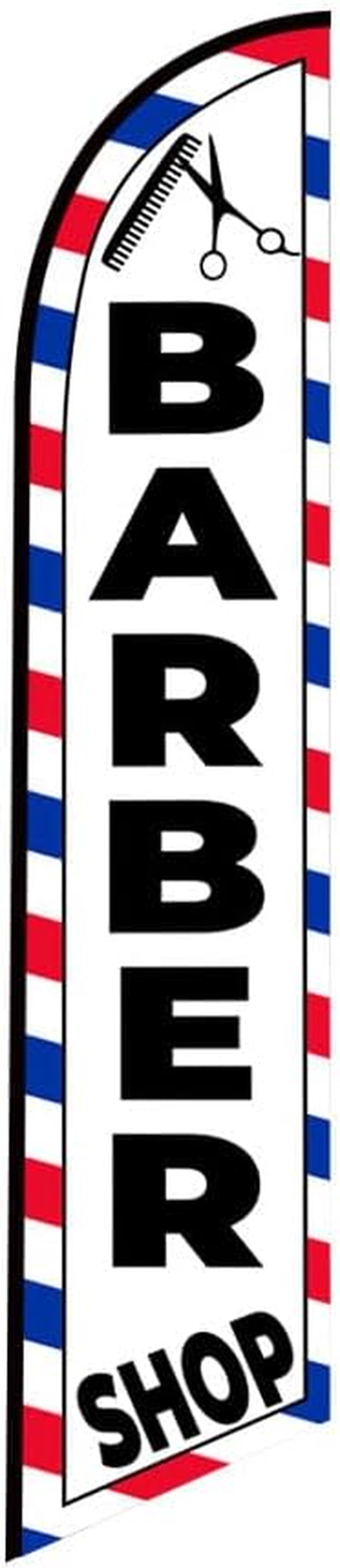 Barber Shop Haircuts 15Ft Feather Banner Swooper Flag Kit - INCLUDES 15FT POLE KIT W/Ground SPIKE