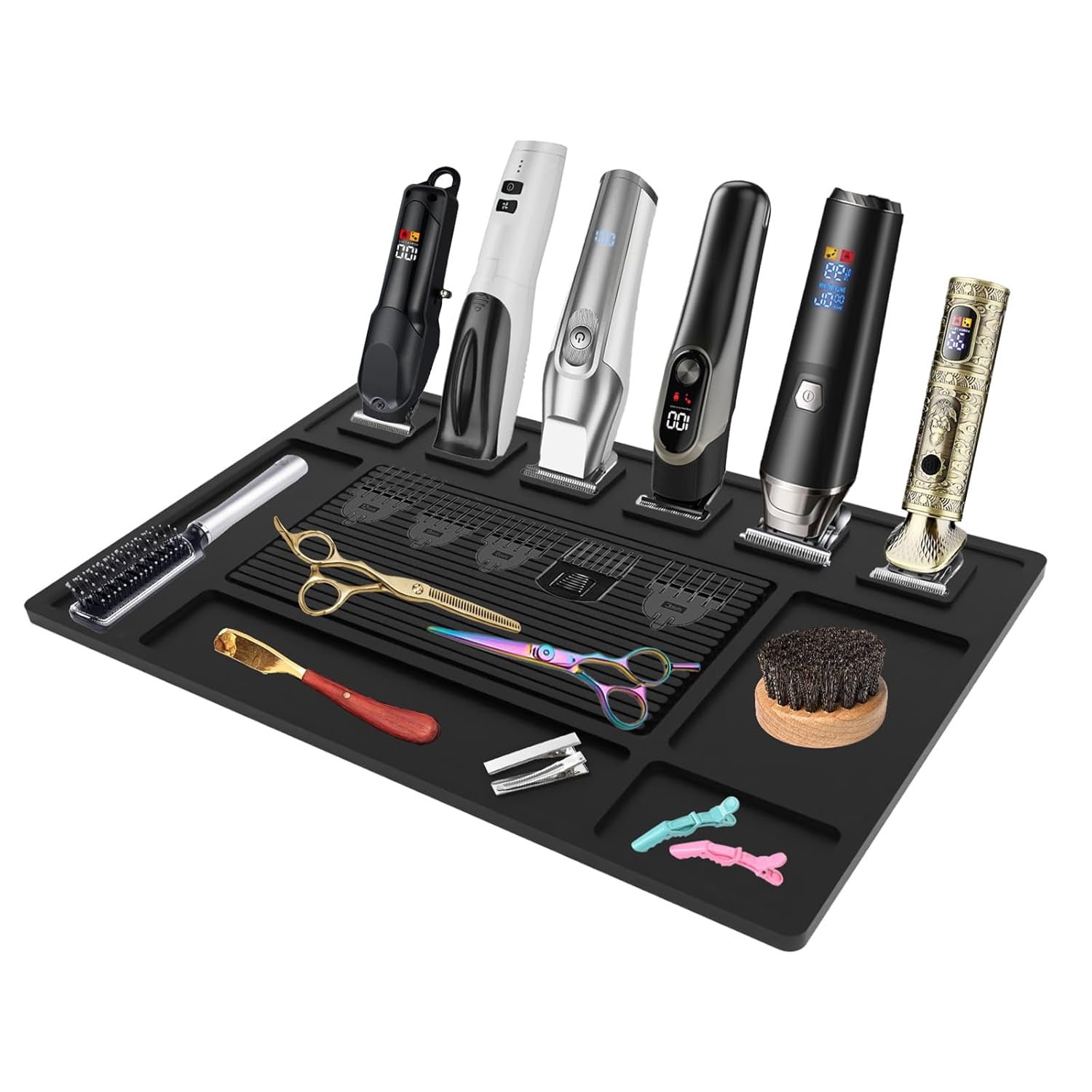 Magnetic Barber Mat for Clippers with 6 Magnets, Barber Station Organizer Magnetic Tool Mat, Barber Matt Organizer Station, Magnetic Clipper Mat for Tools Pad for Grooming Table Tray Stations Clipper