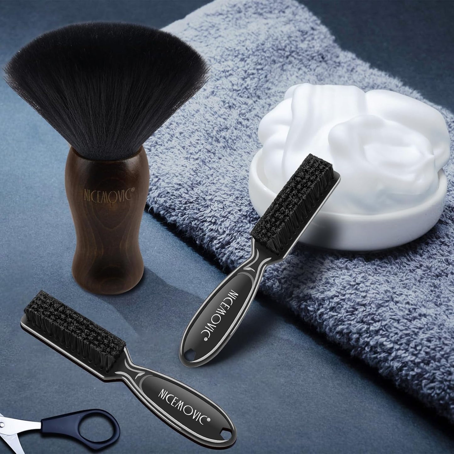 Set De Brochas Para Barbero 3 En 1, Cepillos De Nylon, Marrón Y Negro.