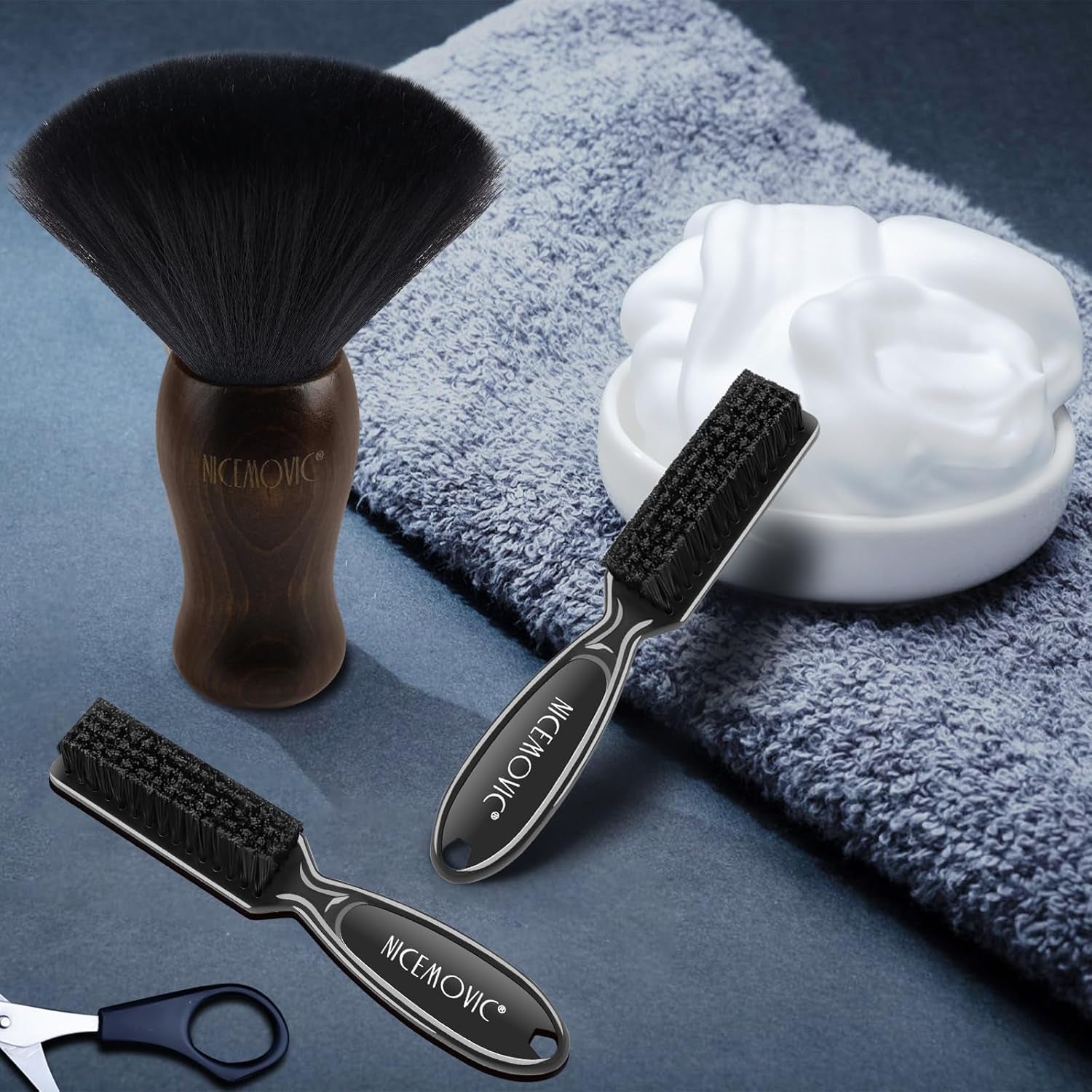 Set De Brochas Para Barbero 3 En 1, Cepillos De Nylon, Marrón Y Negro.