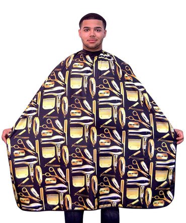 - Professional Haircutting Cape with Snap Buttons - Durable Unisex Design in Black and Gold