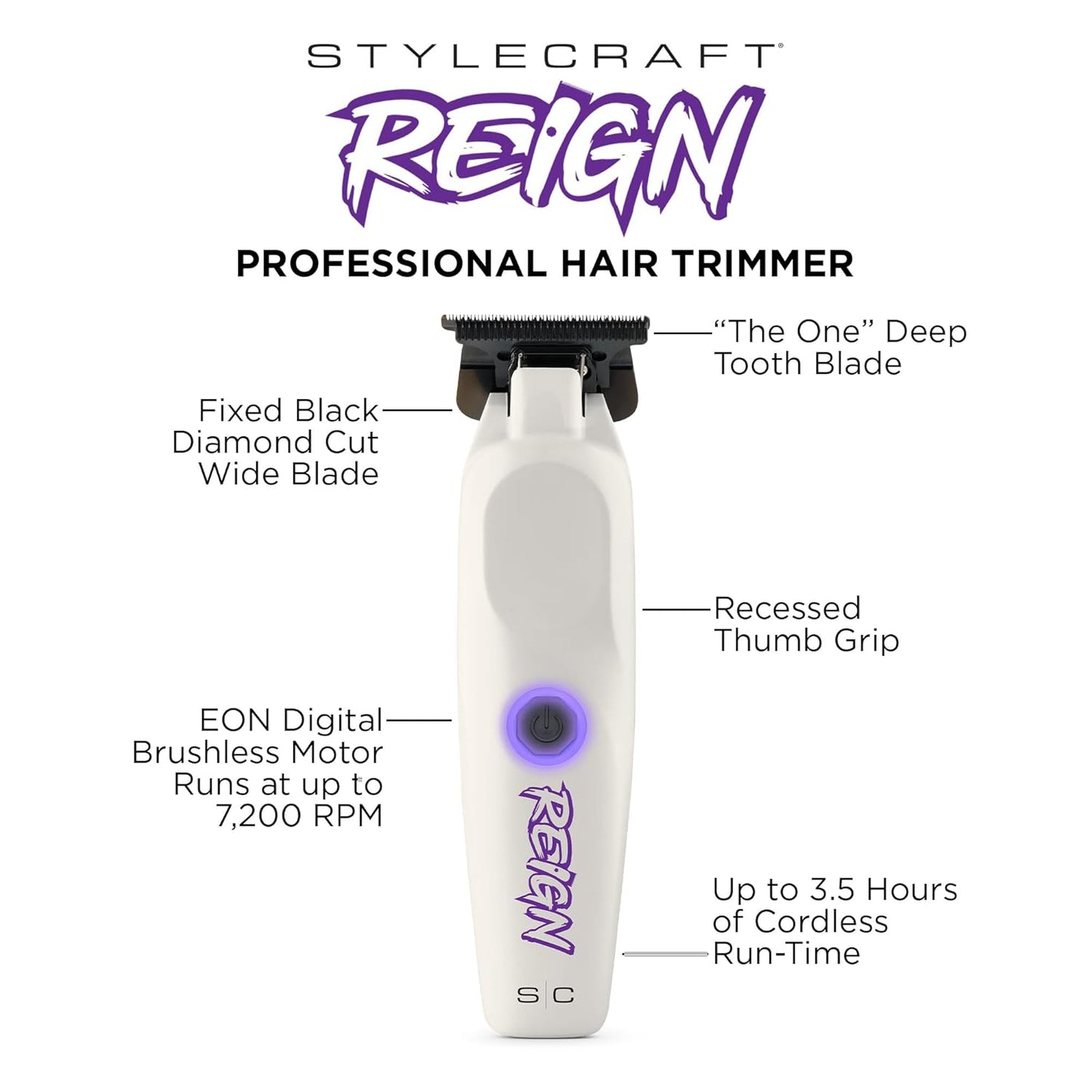 Reign Professional Hair Clipper, Hair Trimmer with Brushless Motor, USB-C Rechargeable, Designed by Barbers for Precision Beard and Hair Grooming