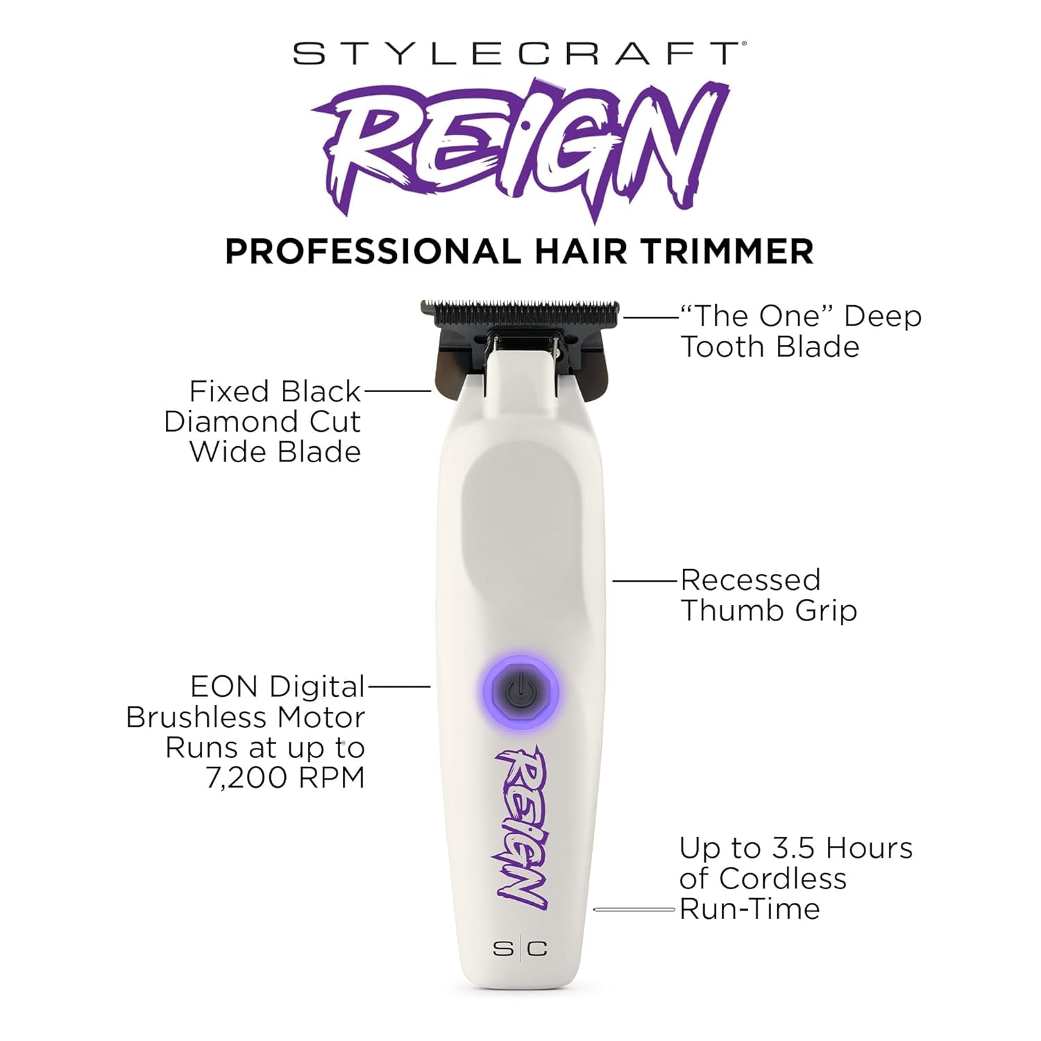 Reign Professional Hair Clipper, Hair Trimmer with Brushless Motor, USB-C Rechargeable, Designed by Barbers for Precision Beard and Hair Grooming