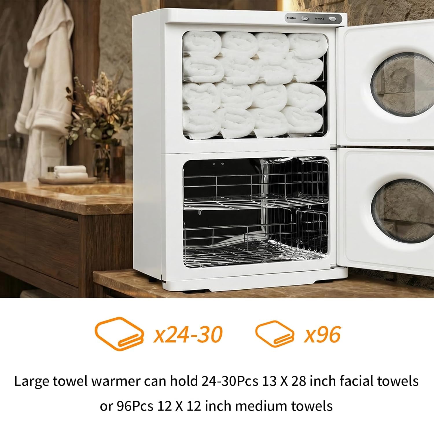 46L Hot Towel Warmer, Large Capacity Spa Towel Warmer with Double Cabinets, Professional Towel Warmer Cabinet with Clip & 4 Racks for Salon, Barber Shop, Massage, Facial