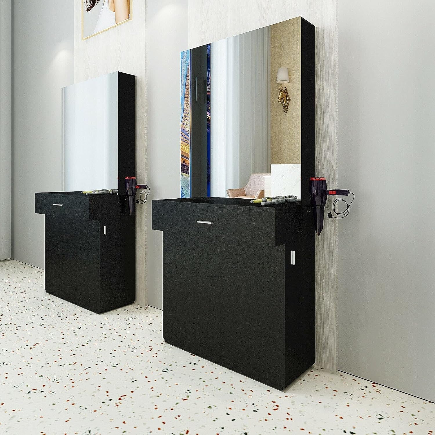 Wall Mount Salon Station Barber Stations Styling Station with Mirror Barber Beauty Spa Salon Equipment
