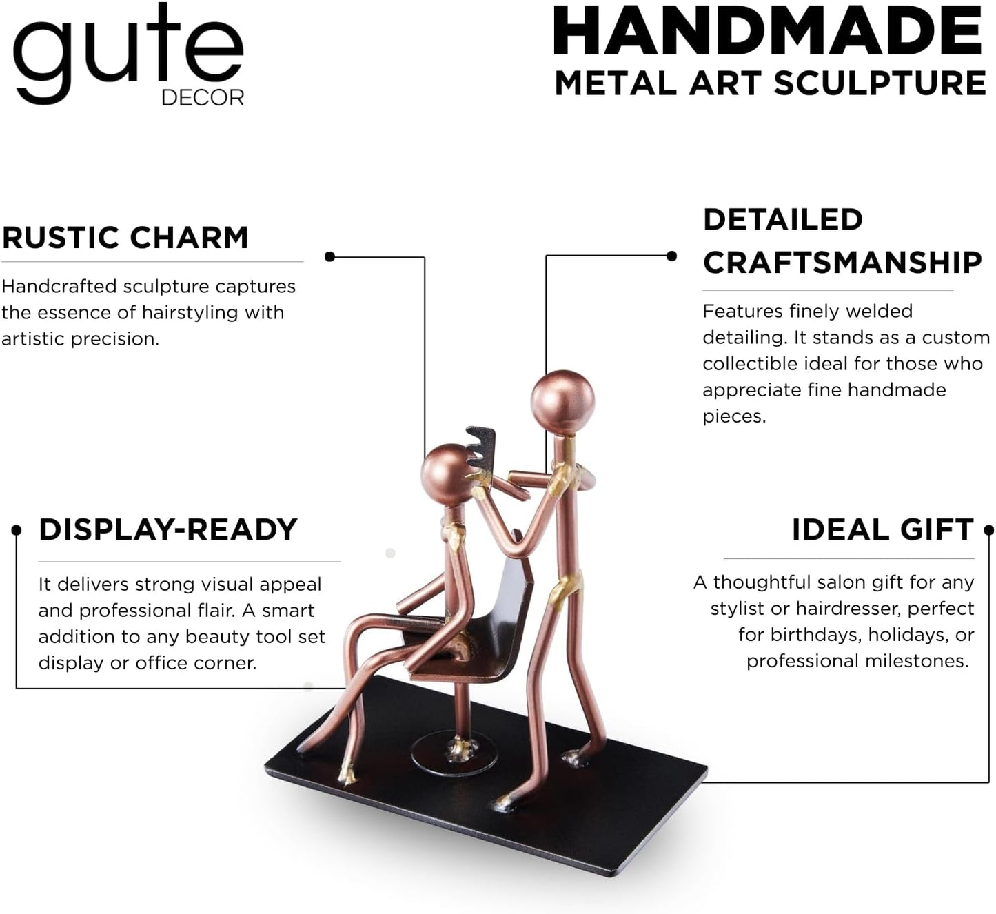 Hairdresser Craft Handmade Figurine – 4.25" L X 4.25" H – Recycled Metal Sculpture & Hand Welded Bronze Finish Art Gift – Barber Shop Decor, Salon Desk Accessories & Hairstylist Appreciation Gifts