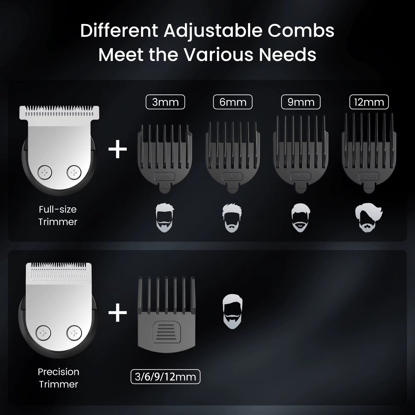 Men'S Electric Hair Clipper USB Rechargeable Carving Clipper Cordless Hair Trimmer Hair Cutting Machine 4 Pcs Limit Combs