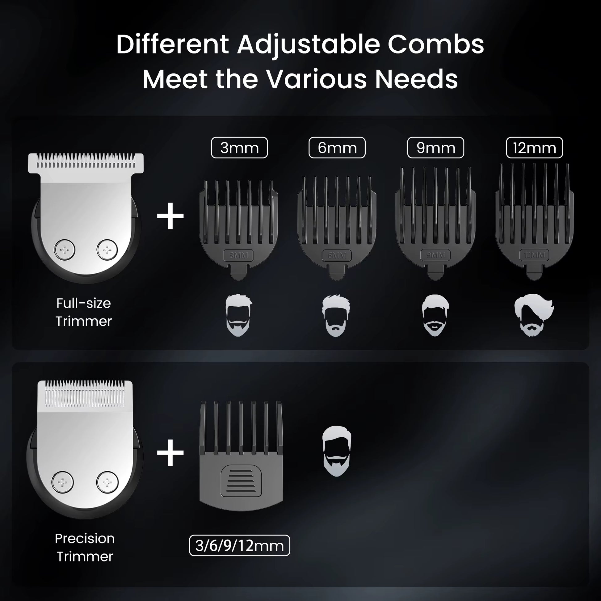 Men'S Electric Hair Clipper USB Rechargeable Carving Clipper Cordless Hair Trimmer Hair Cutting Machine 4 Pcs Limit Combs