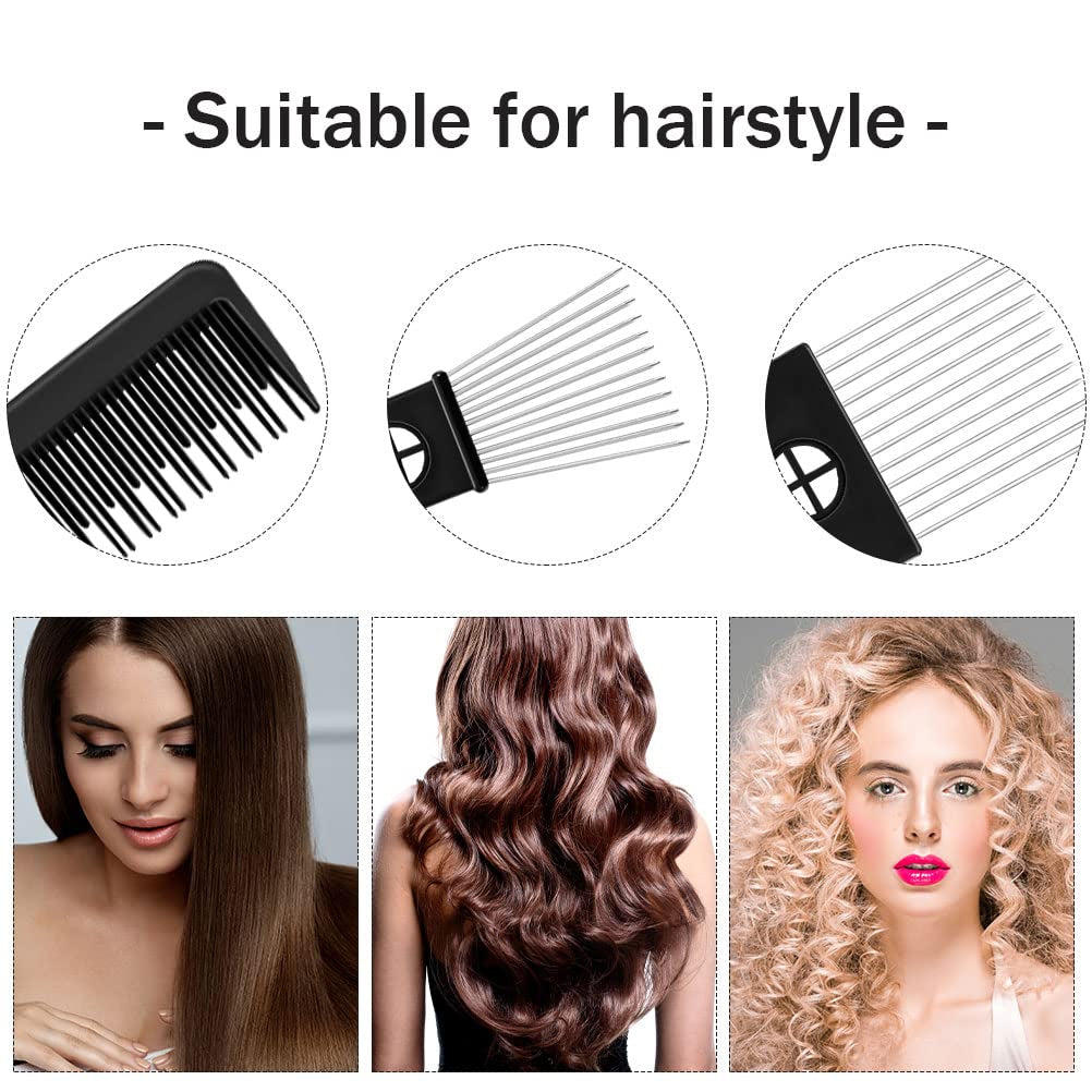 3 Pack Metal Pick Set for Afro, Beard, and Curly Styling - Teasing Combs for Men and Women