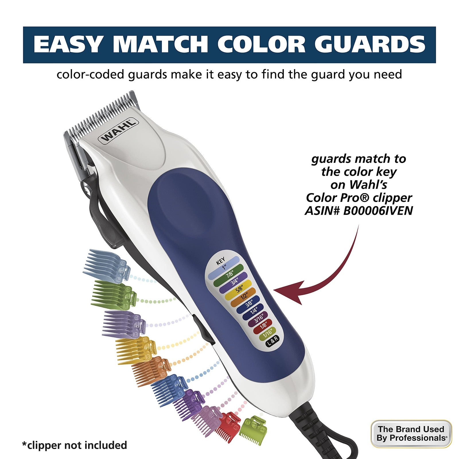 14 Piece Wahl Clipper Hair Trimmer Guard Kit with Organizer Color Pro Guards