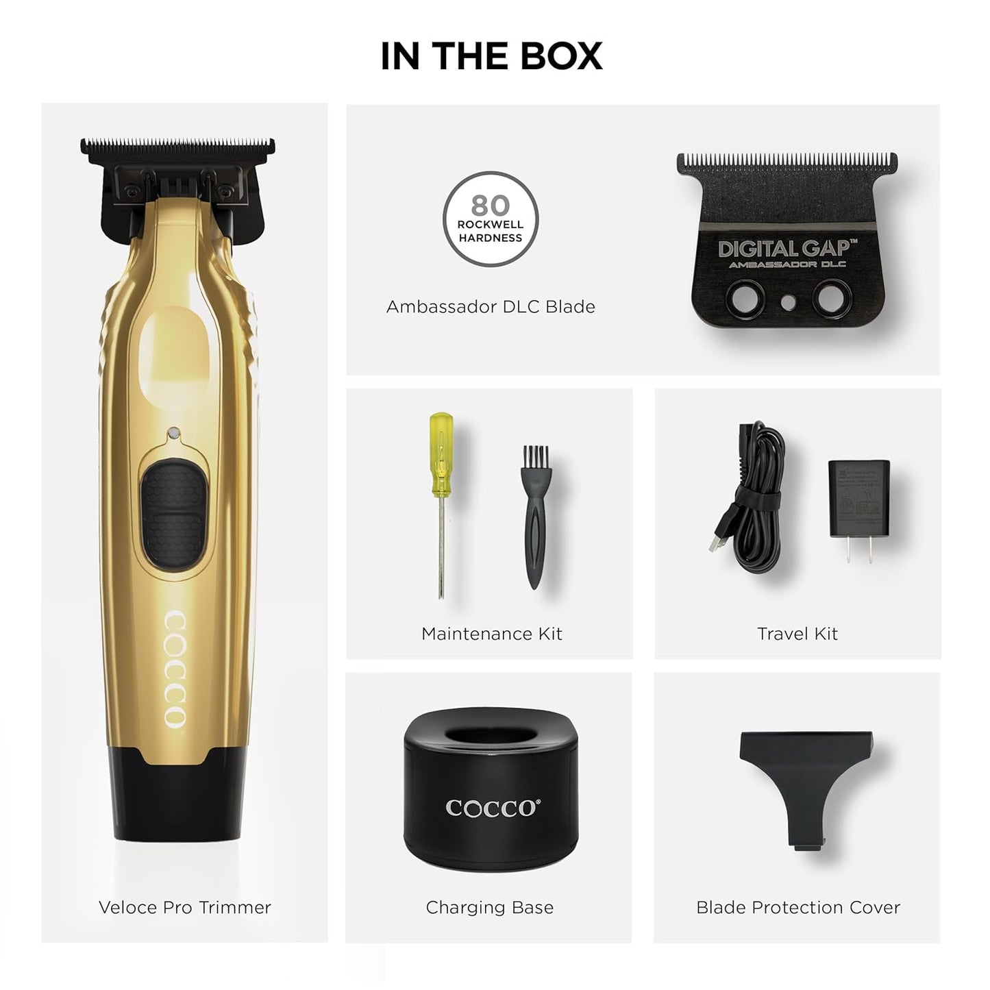 Veloce Pro Trimmer, Digital Gap Ambassador DLC Blade Edger, High-Torque Brushless BLDC Motor, Cordless, All-Metal Design, Lithium-Ion Battery, Charging Base Included,