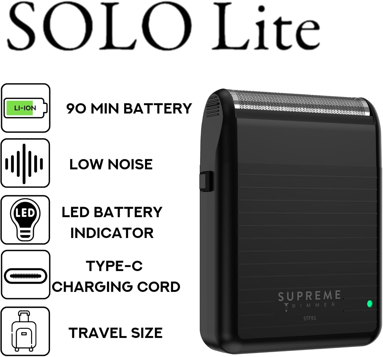 Solo Lite Foil Shaver for Men | Rechargeable Electric Razor + 90 Min Runtime, Type-C USB Fast Charging | Lightweight Travel Shaver, Easy to Carry | STF91