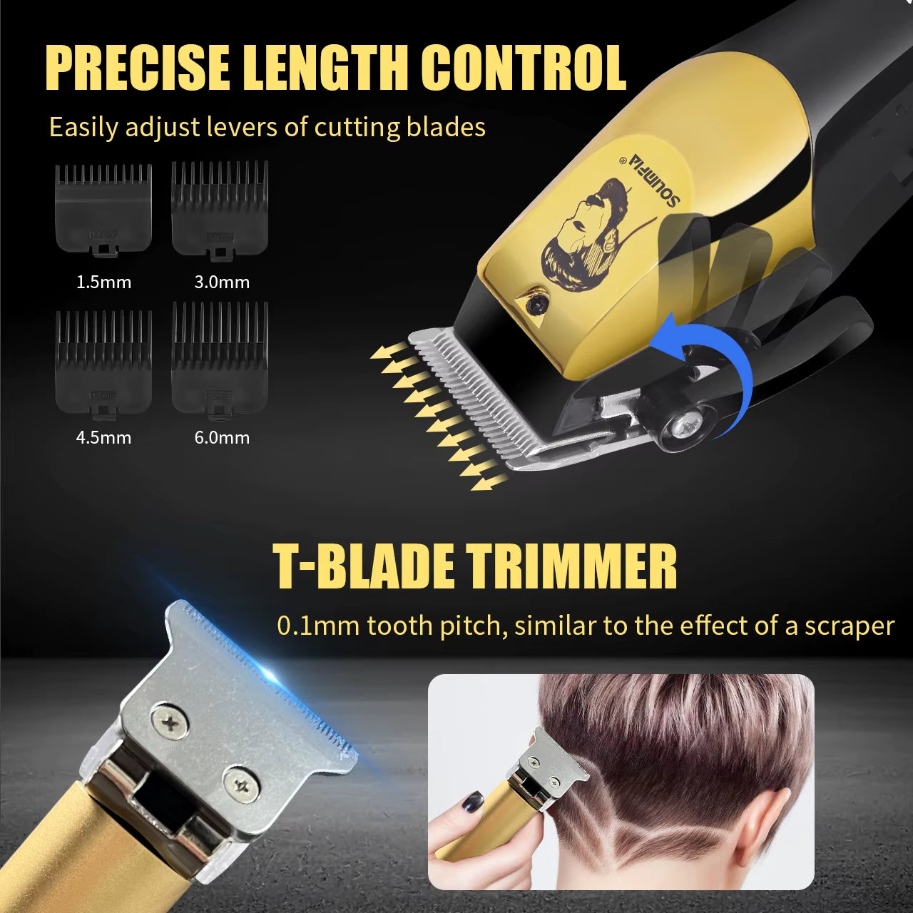 Professional USB-C Barber Clipper Set Master/Slave Dual Motor Digital Display Oil Head & Customizable Fade Haircut Tool