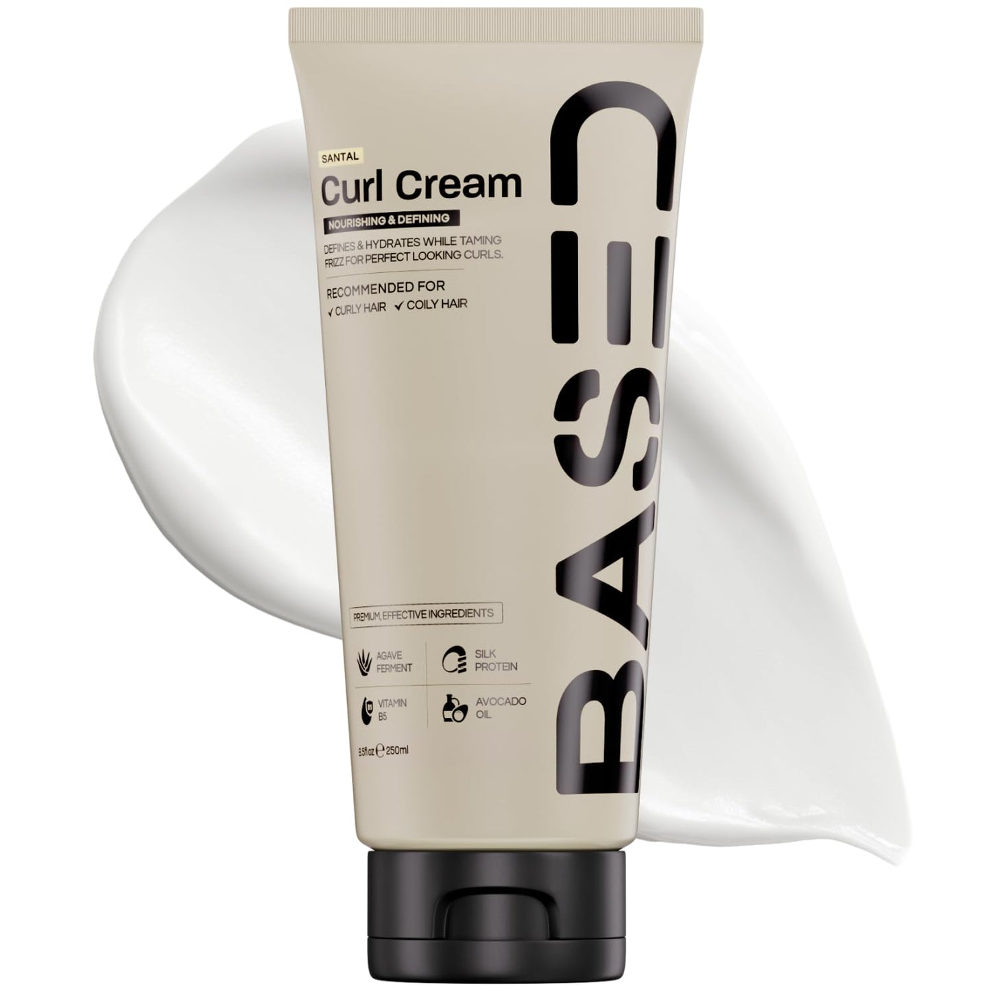 BASED Curl Cream, Defines Curls, Controls Frizz, Medium Hold, Hydrates & Nourishes with Agave, Silk Protein & Castor Oil, No Harmful Chemicals or Artificial Fragrance (8.5 Oz Pack of 1)