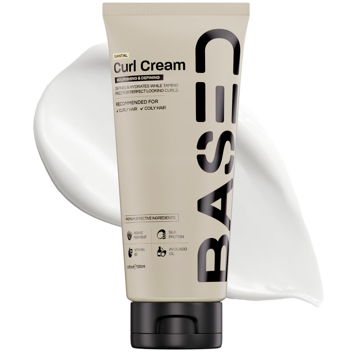 BASED Curl Cream, Defines Curls, Controls Frizz, Medium Hold, Hydrates & Nourishes with Agave, Silk Protein & Castor Oil, No Harmful Chemicals or Artificial Fragrance (8.5 Oz Pack of 1)
