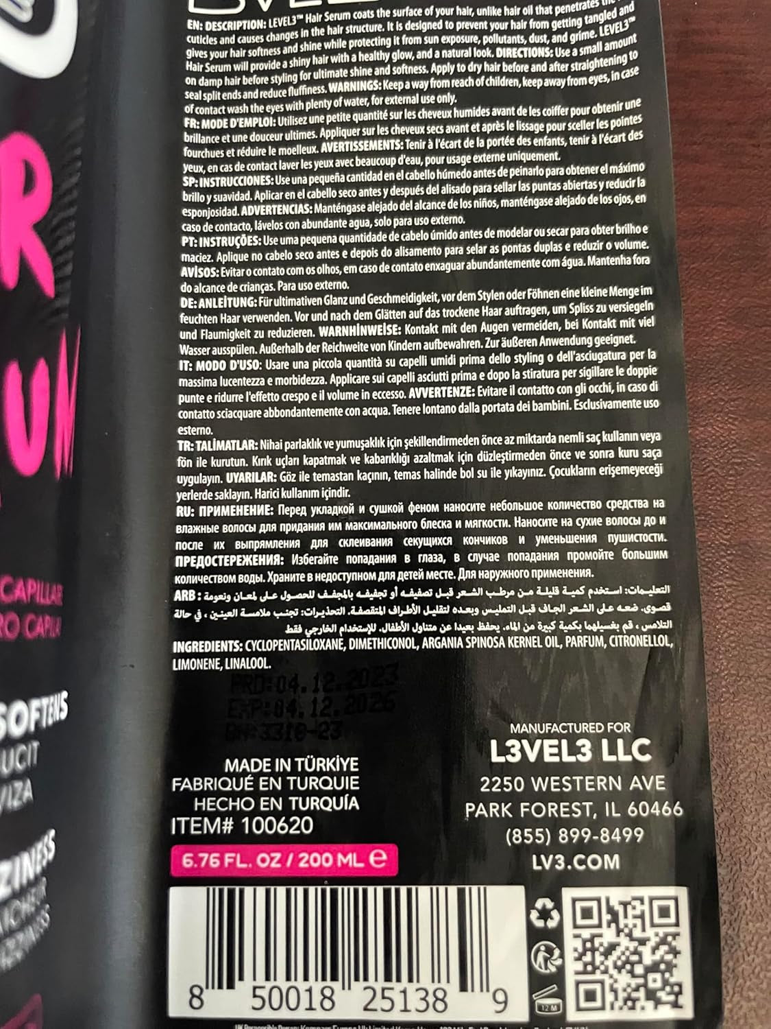 Level 3 Hair Serum - Repairs Your Damaged Hair - Softens and Smoothing - Level Three Hair Smoothing Serum - Reduces Frizziness