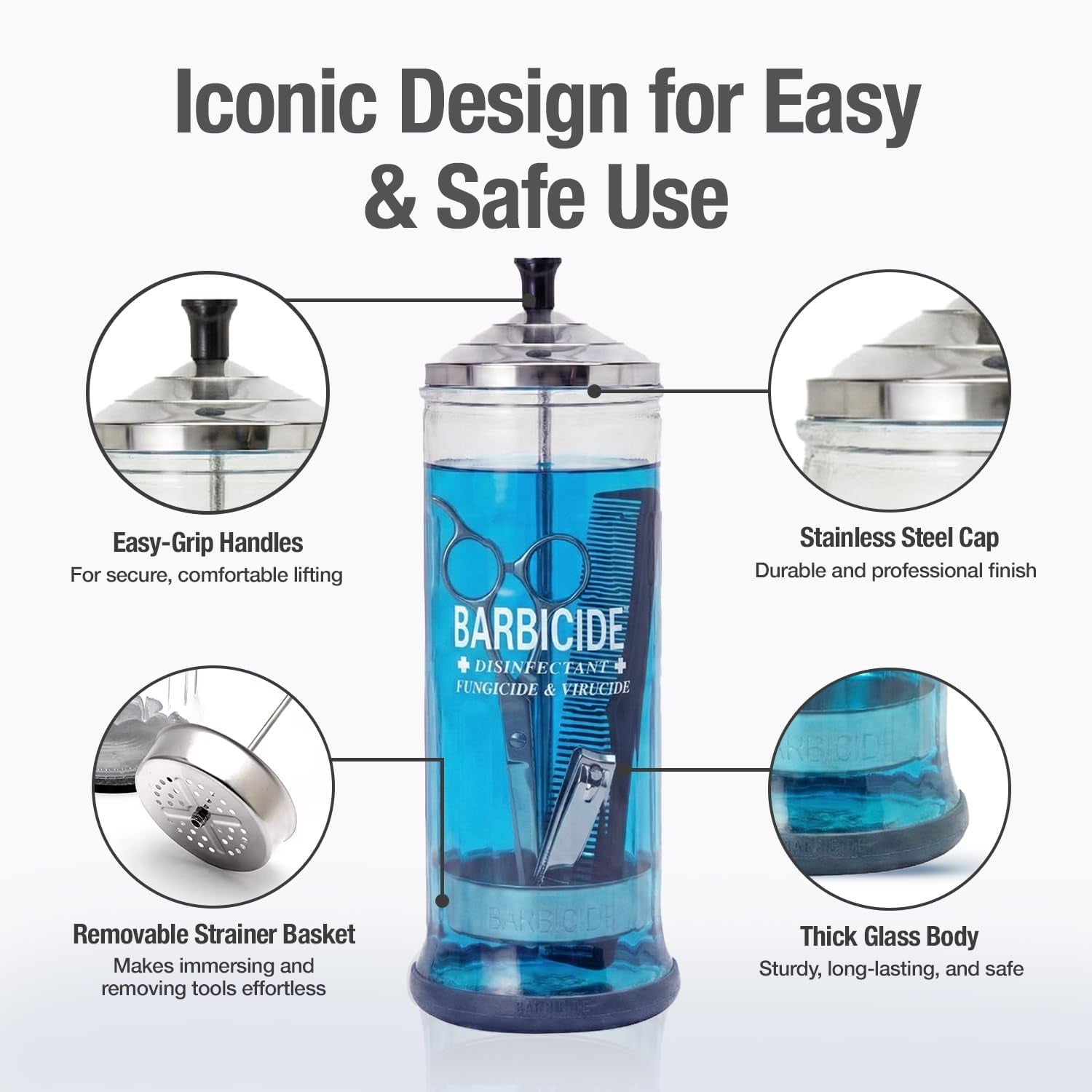 Disinfectant Jar and Concentrate Starter Set (37 Oz Jar +16 Fl Oz)– Professional Salon, Spa & Barber Tool Sanitizing Kit