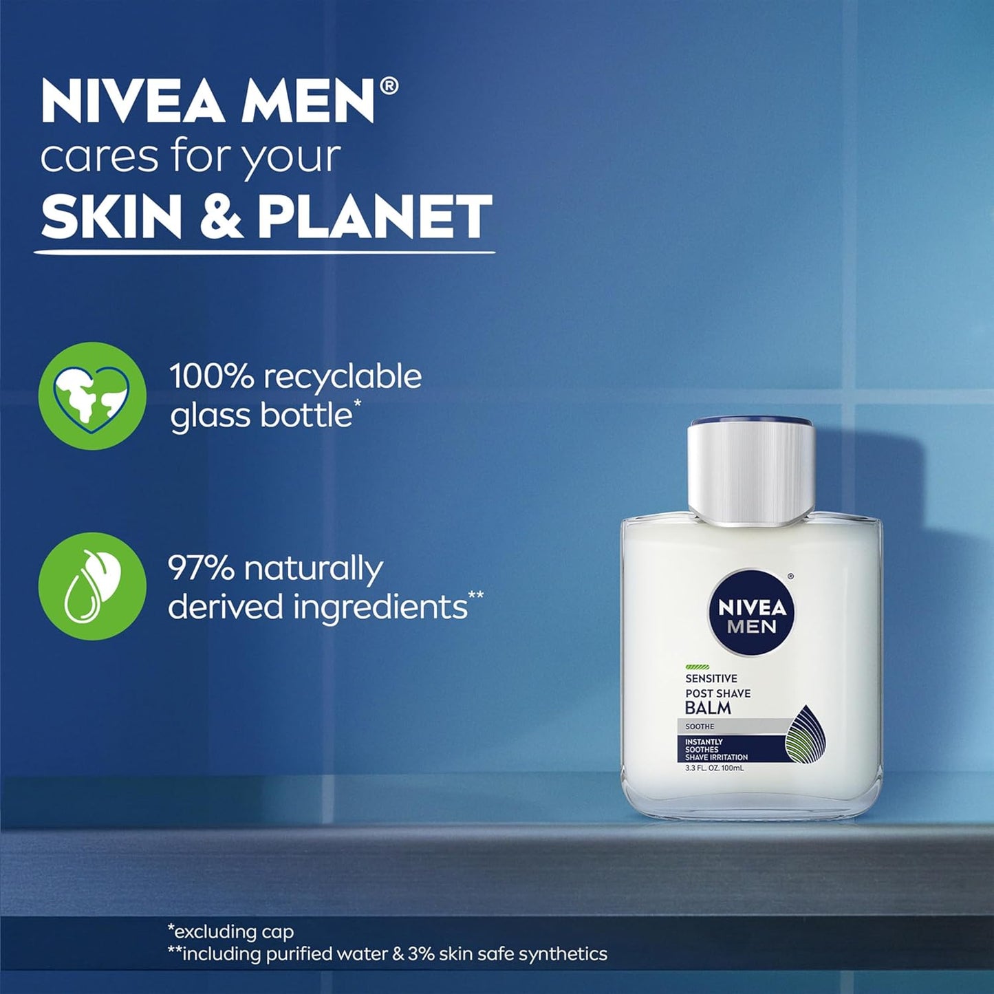 MEN Sensitive Post Shave Balm, with Vitaminpro Complex, Alcohol Free after Shave Balm for Men, 3.3 Fl Oz Bottle