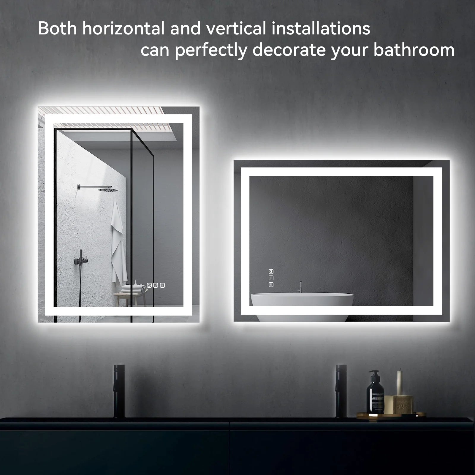 24” X 32” LED Bathroom Mirror with Lights, Wall Mounted Vanity Mirror with Front & Backlit, Anti-Fog, Dimmable Touch Control, Horizontal & Vertical Installation