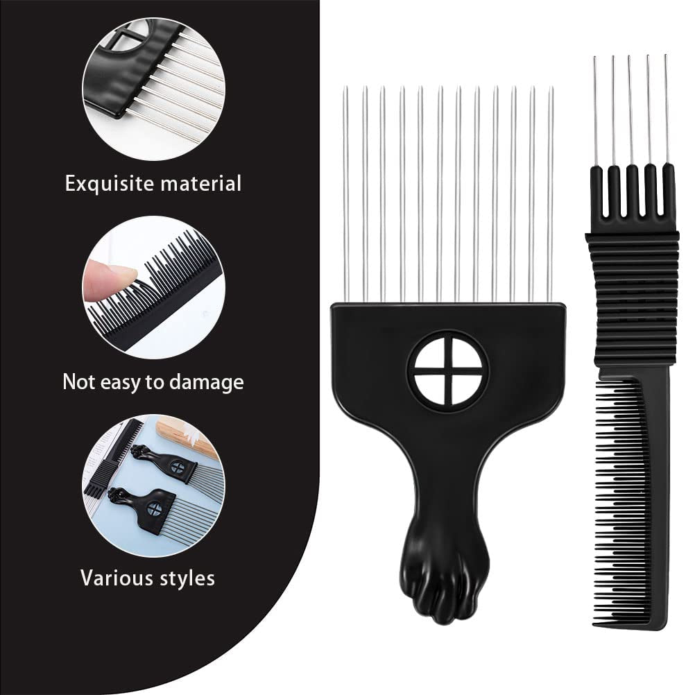 3 Pack Metal Pick Set for Afro, Beard, and Curly Styling - Teasing Combs for Men and Women