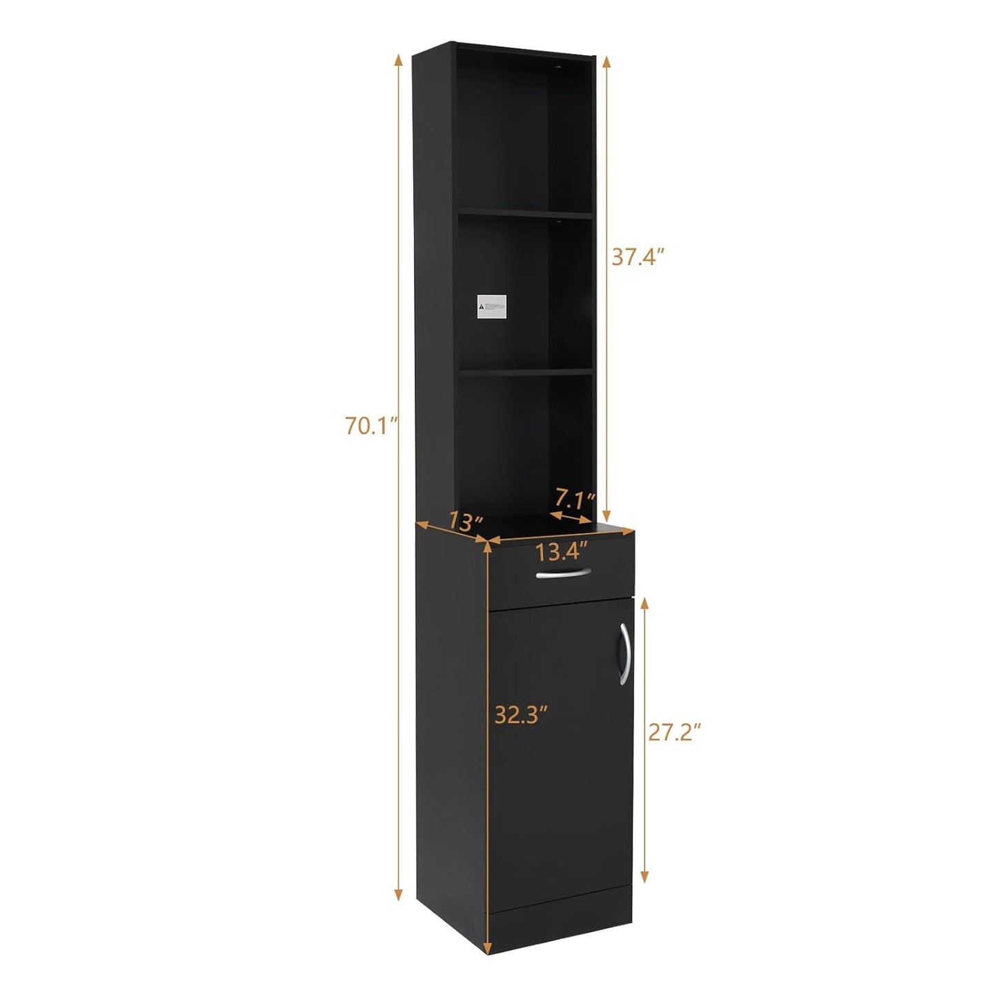 Salon Station, Barber Hair Stylist Storage Cabinet with Drawer, 5 Compartments & Shelf, Durable MDF, Organizer Equipment for Beauty Salon, Barbershop, Black