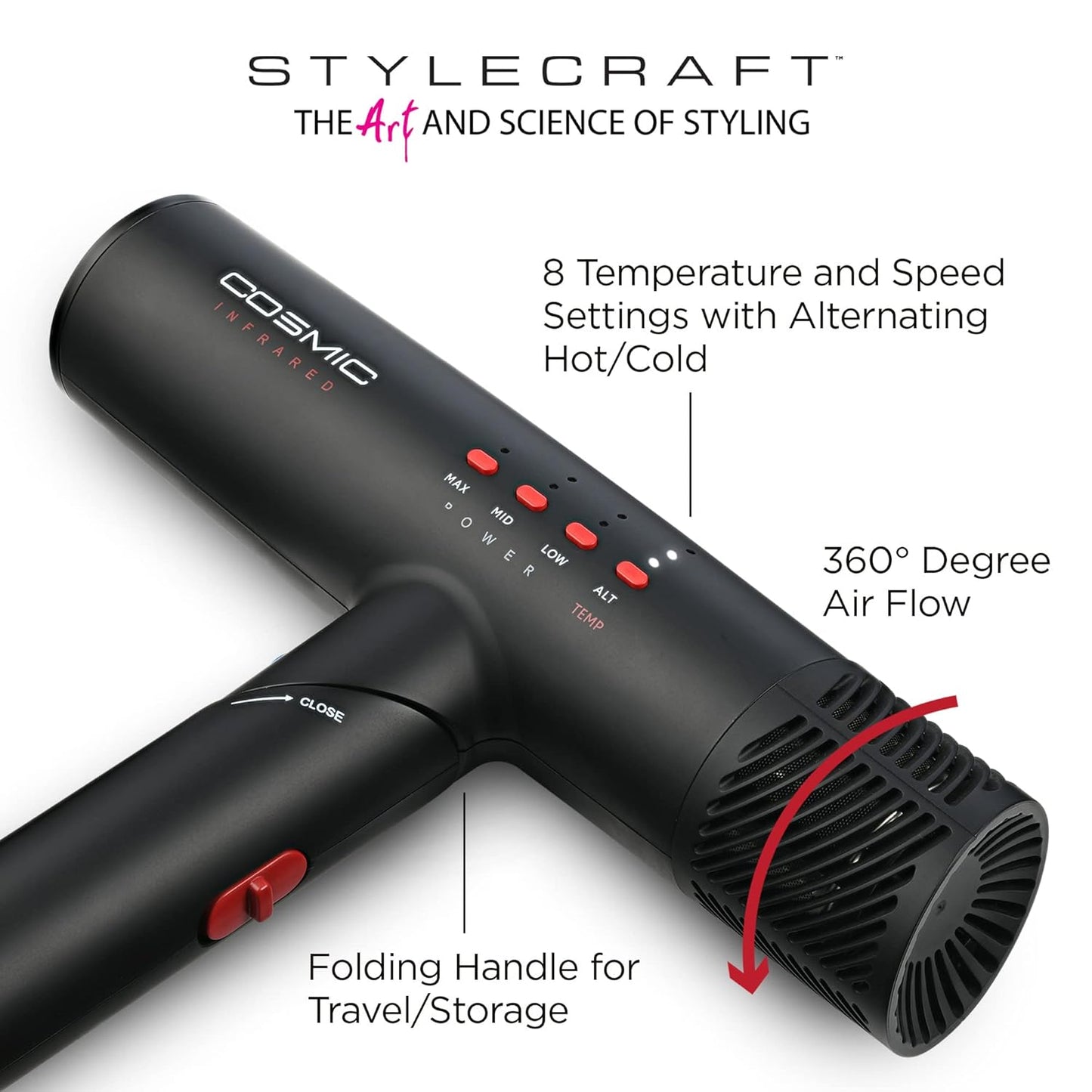 Cosmic Professional Ultra-Lightweight Foldable Hair Dryer Digital Motor with Infrared Ionic Technology