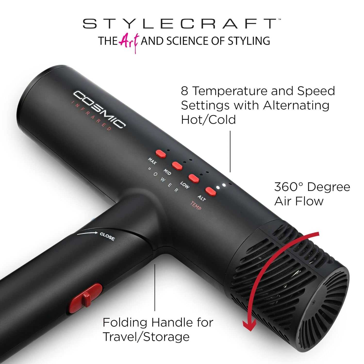 Cosmic Professional Ultra-Lightweight Foldable Hair Dryer Digital Motor with Infrared Ionic Technology