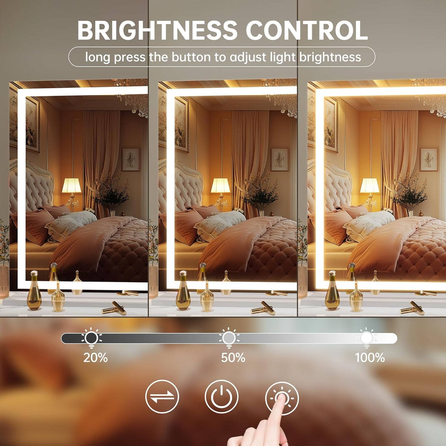 Vanity Mirror with Lights, 42" X 30" LED Makeup Mirror, Lighted Makeup Mirror with Dimmable 3 Modes, Touch Screen Control Vanity Mirror Square White