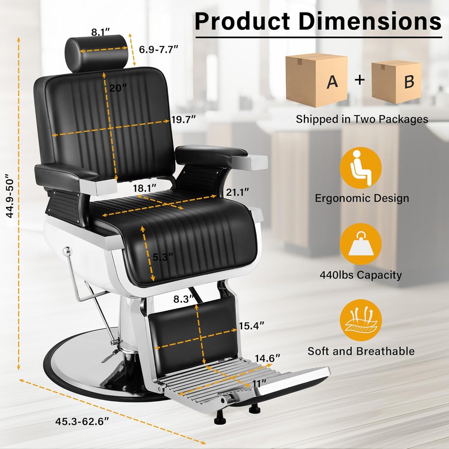 Barber Chairs for Barbershop Heavy Duty, Black Hydraulic Reclining Salon Chair for Hair Stylist with Footrest and Headrest, 360° Swivel All Purpose Shampoo Spa Beauty Tattoo Equipment