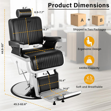 Barber Chairs for Barbershop Heavy Duty, Black Hydraulic Reclining Salon Chair for Hair Stylist with Footrest and Headrest, 360° Swivel All Purpose Shampoo Spa Beauty Tattoo Equipment