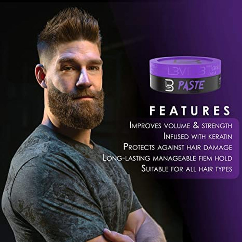 - Level 3 Paste - Long-Lasting Hold - Improves Strength and Volume of Hair - Protects against Hair Damage - Level Three Men Styling Product (Sample Powder Included, Paste)