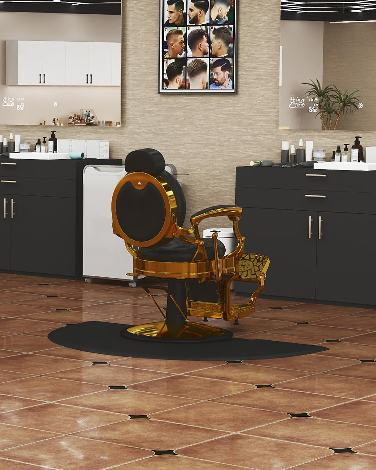 3 Ft. X 5 Ft. Barber Chair Mat Salon & Barber Shop Chair Anti-Fatigue Mats Comfort Salon Chair Mat,Semi Circle - 1/2 In. Thick,Black
