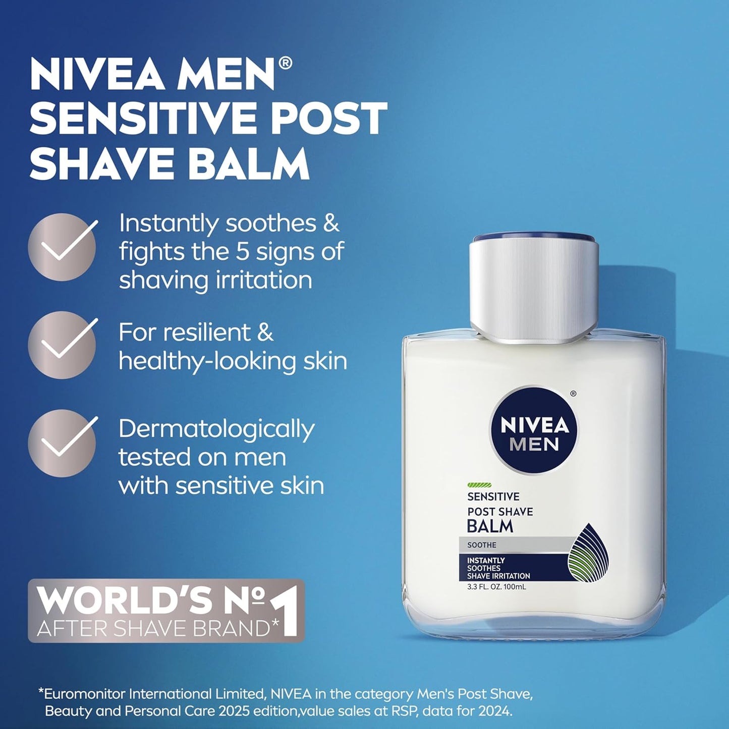 MEN Sensitive Post Shave Balm, with Vitaminpro Complex, Alcohol Free after Shave Balm for Men, 3.3 Fl Oz Bottle