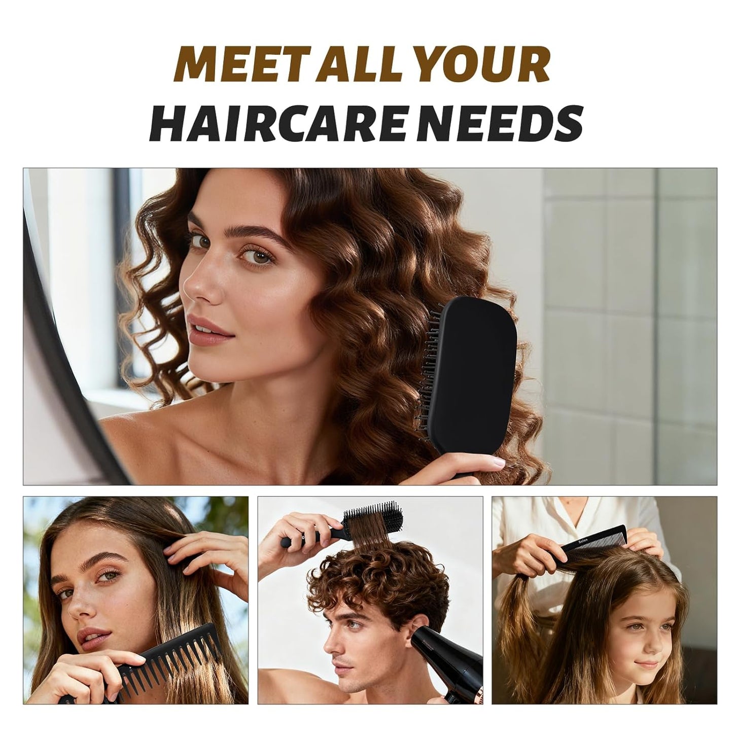 Hair Brush for Women and Men, 4Pcs Paddle Brush Detangling Brush Hair Comb Set for Long Thick Thin Curly Hair, Hairbrush Great on Wet or Dry, No More Tangle