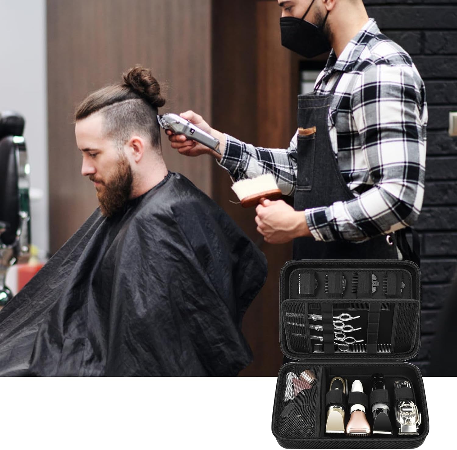 Hard Travel Case for Hair Clippers, Hair Cutting Barber Supplies Organizer Bag, Trimmer Storage Holder for Ufree/For Wahl/For Andis Men Razor Guard Grooming Kits -Black