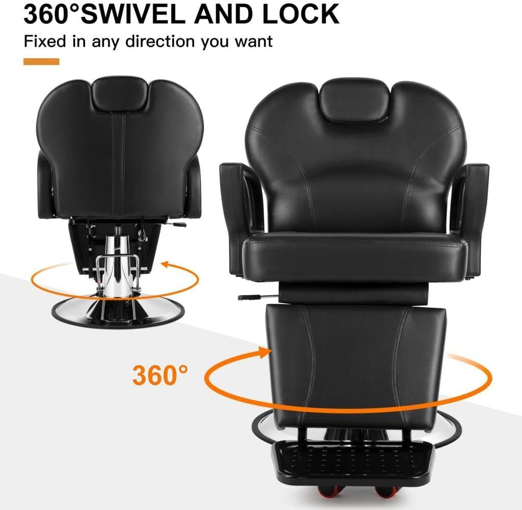 Barber Chair for Salon, Reclining Barber Chair Heavy Duty Adjustable Height & Headrest, Barber Shop Chairs Wide Seat Comfort and Sturdy, Beauty Salon Chair for Hair Stylist for Home Black