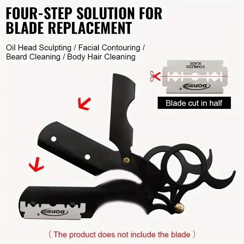 1+10Pcs Bladstainless Steel Classic Shaving Razor for Thumb Double Edge Haircutting Bald Head Eyebrow Shaping Hairdressing Stand